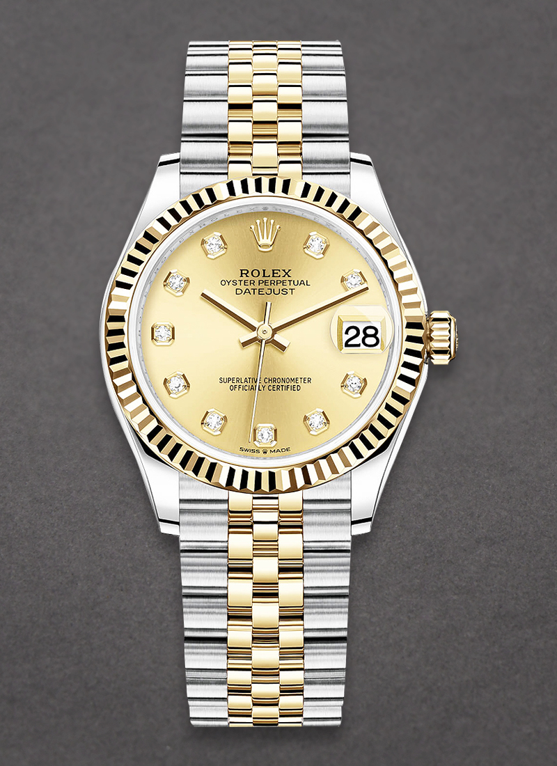 Rolex Unworn Midsize Datejust 31mm in Steel with Yellow Gold Fluted Bezel