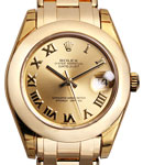 Masterpiece Midsize 34mm in Yellow Gold with Smooth Bezel on Pearlmaster Bracelet with Champagne Roman Dial