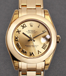 Masterpiece Midsize 34mm in Yellow Gold with Smooth Bezel on Pearlmaster Bracelet with Champagne Roman Dial