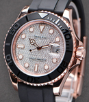 Yacht-master 40mm in Rose Gold with Black Bezel on Strap with Pave Diamond Dial