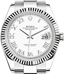 Datejust II 41mm with White Gold Fluted Bezel on Oyter Bracelet with White Roman Dial