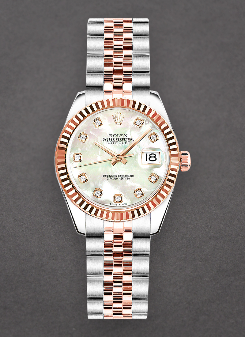 Pre-Owned Rolex Datejust 26mm in Steel with Rose Gold Fluted Bezel