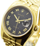 Datejust 36mm in Yellow Gold with Domed Bezel Ref 116208 on Yellow Gold Bracelet with Black Roman Jubilee Dial
