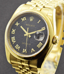 Datejust 36mm in Yellow Gold with Domed Bezel Ref 116208 on Yellow Gold Bracelet with Black Roman Jubilee Dial