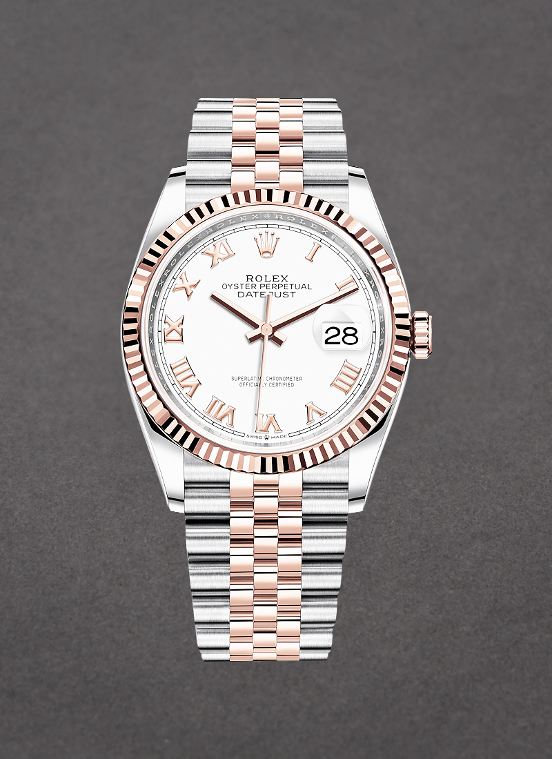 Rolex Unworn Datejust 36mm in Steel with Rose Gold Fluted Bezel