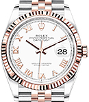 Datejust 36mm in Steel with Rose Gold Fluted Bezel on Jubilee Bracelet with White Roman Dial