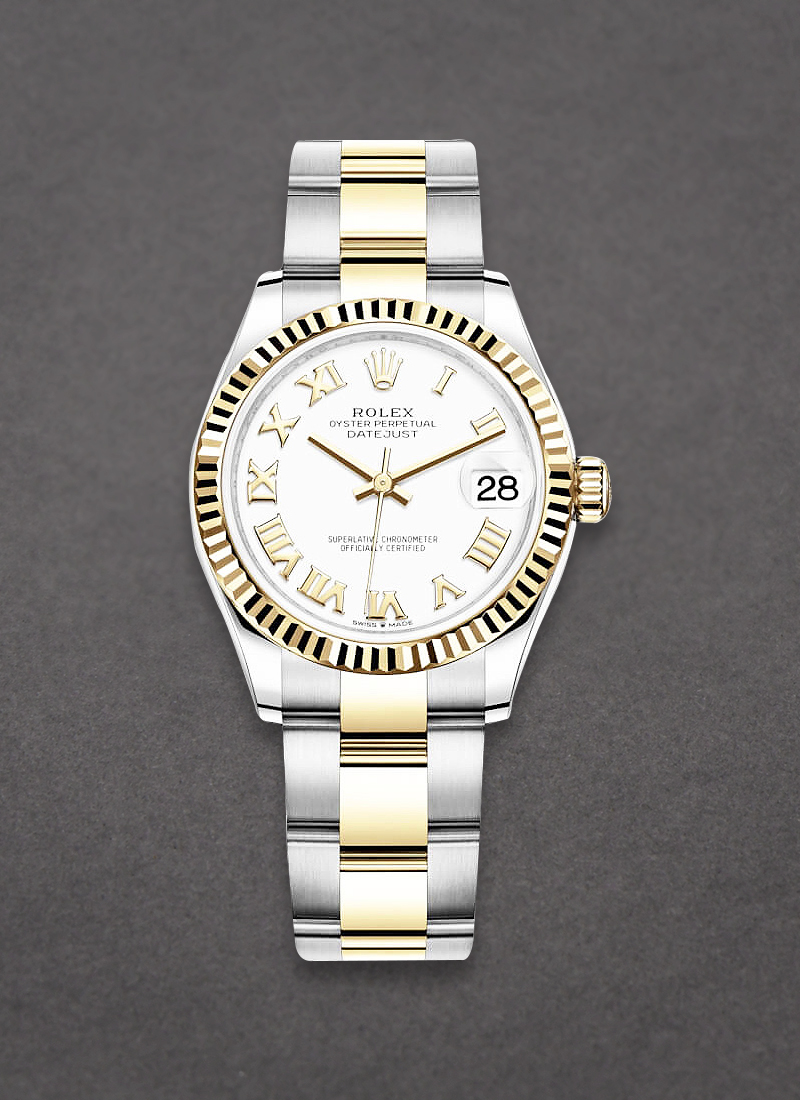 Rolex Unworn Midsize Datejust 31mm in Steel with Yellow Gold Fluted Bezel