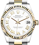 Midsize Datejust 31mm in Steel with Yellow Gold Fluted Bezel on Oyster Braclet with White Roman Dial