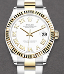 Midsize Datejust 31mm in Steel with Yellow Gold Fluted Bezel on Oyster Braclet with White Roman Dial