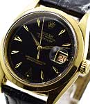 Oyster Perpetual Ovettone Datejust Ref 6604 in Yellow Gold on Black Leather Strap with Black Dial
