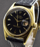 Oyster Perpetual Ovettone Datejust Ref 6604 in Yellow Gold on Black Leather Strap with Black Dial