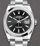 Datejust 36mm in Steel with Domed Bezel on Oyster Bracelet with Black Index Dial