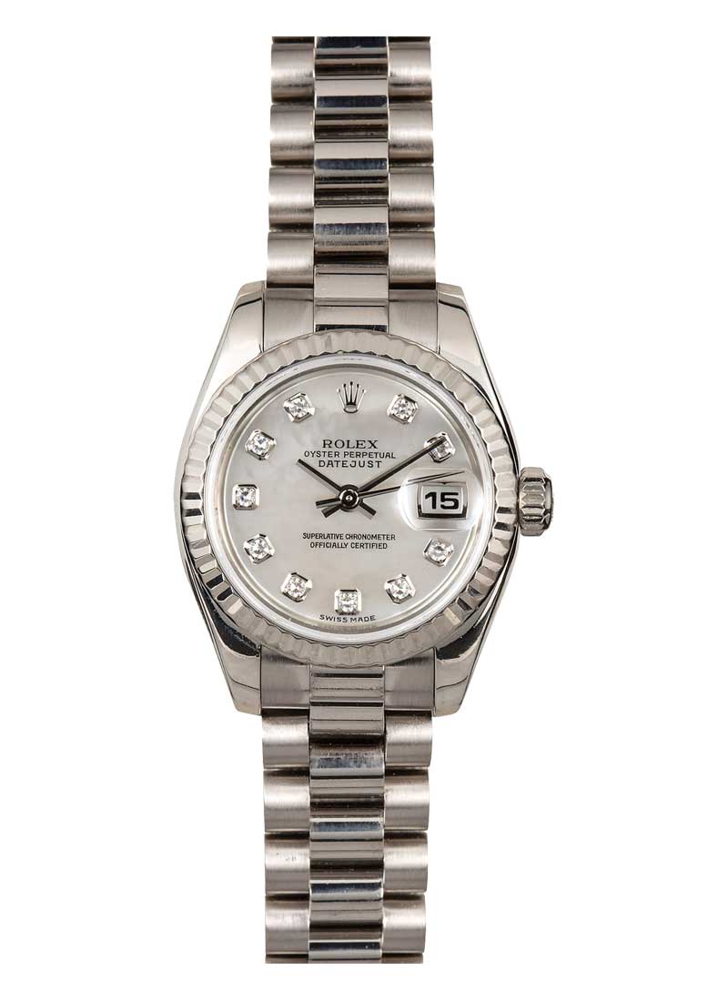 Pre-Owned Rolex Ladies 26mm President in White Gold with Fluted Bezel
