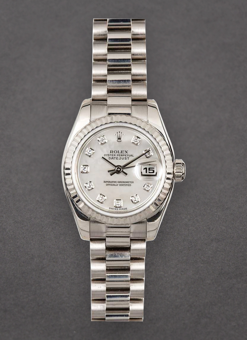 Pre-Owned Rolex Ladies 26mm President in White Gold with Fluted Bezel