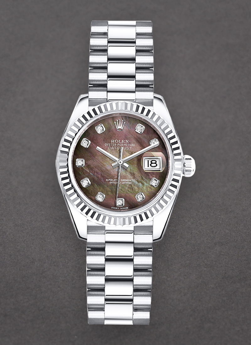 Pre-Owned Rolex Ladies 26mm President in White Gold with Fluted Bezel