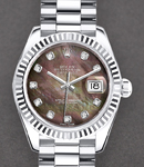 Ladies 26mm President in White Gold with Fluted Bezel on President Bracelet with Dark MOP Diamond Dial