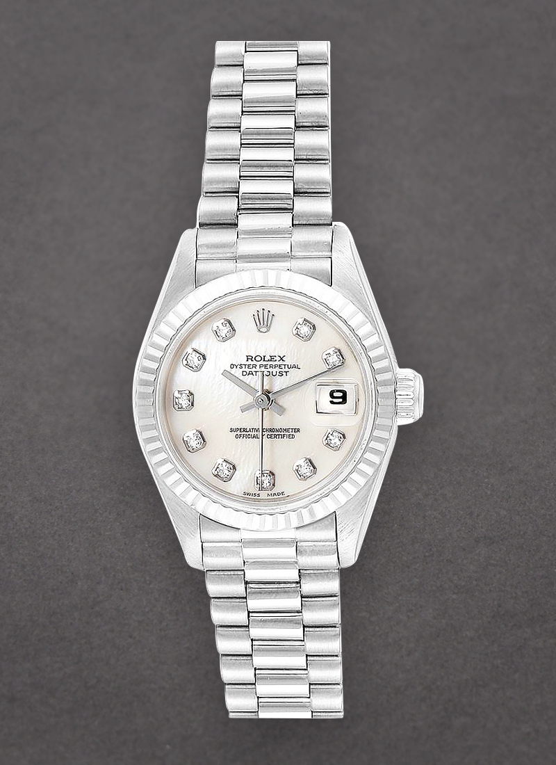 Pre-Owned Rolex Ladies President in White Gold with Fluted Bezel