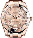 Masterpiece 34mm in Rose Gold with 12 Diamond Bezel on Pearlmaster Bracelet with Pink Floral Dial