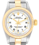 Oyster Perpetual No Date in Steel with Yellow Gold Fluted Bezel on Oyster Bracelet with White Roman Dial