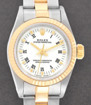 Oyster Perpetual No Date in Steel with Yellow Gold Fluted Bezel on Oyster Bracelet with White Roman Dial