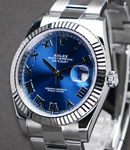 Datejust II 41mm in Steel with White Gold Fluted Bezel on Oyter Bracelet with Blue Roman Dial