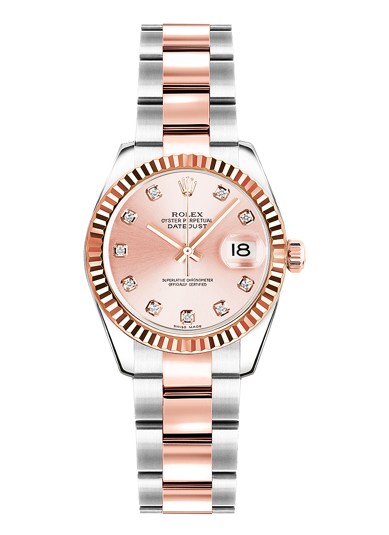 Pre-Owned Rolex Datejust Ladies 26mm in Steel with Rose Gold Fluted Bezel