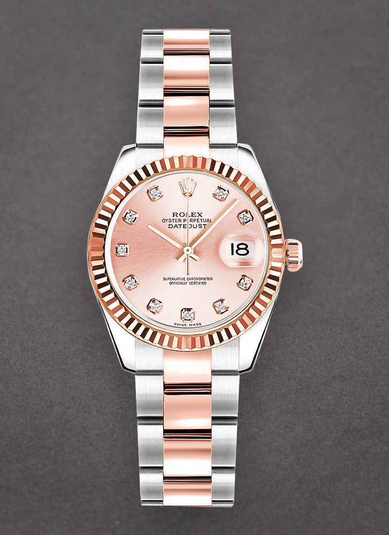 Pre-Owned Rolex Datejust Ladies 26mm in Steel with Rose Gold Fluted Bezel