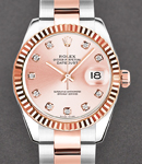 Datejust Ladies 26mm in Steel with Rose Gold Fluted Bezel on Oyster Bracelet with Pink Diamond Dial