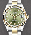 Midsize Datejust 31mm in Steel with Yellow Gold Fluted Bezel on Oyster Braclet with Green Diamond Dial