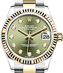 Midsize Datejust 31mm in Steel with Yellow Gold Fluted Bezel   on Oyster Braclet with Green Diamond Dial