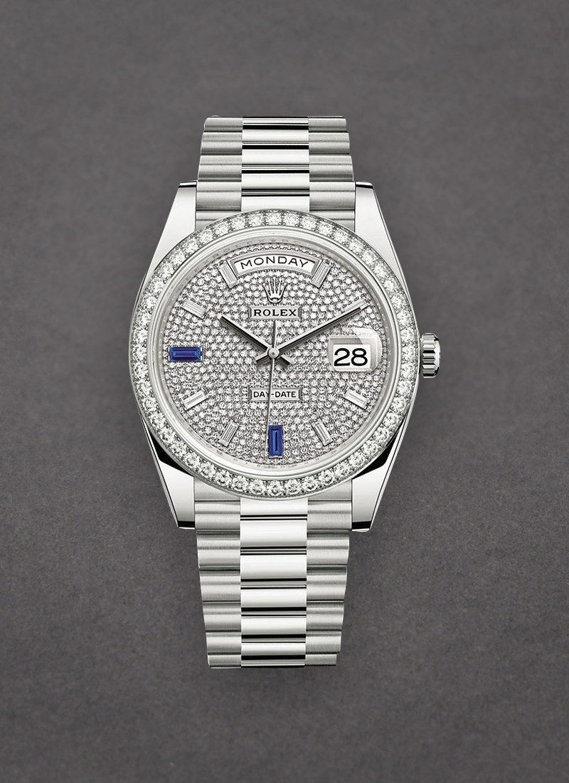 Pre-Owned Rolex Day Date 40mm in White Gold with Diamond Bezel