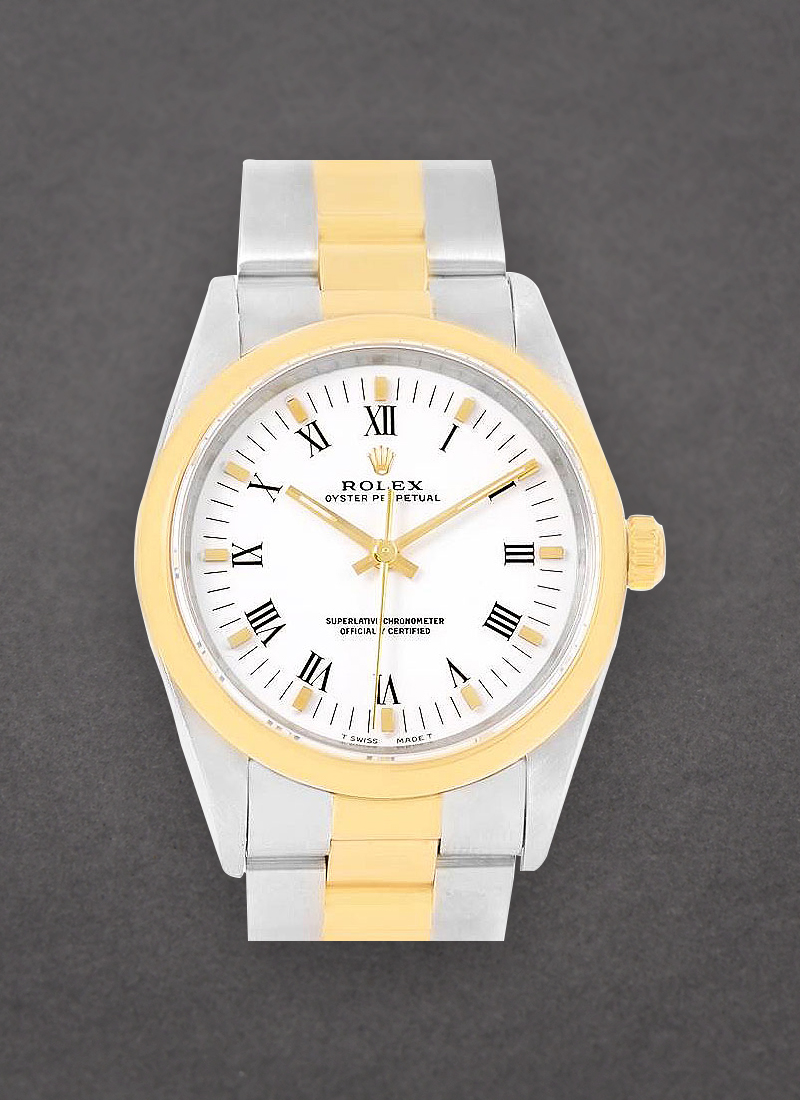 Pre-Owned Rolex Oyster Perpetual 34mm No Date in Steel with Yellow Gold Smooth Bezel