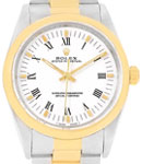 Oyster Perpetual 34mm No Date in Steel with Yellow Gold Smooth Bezel on Oyster Bracelet with White Roman Dial