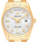 President Day-Date 36mm in Yellow Gold with Fluted Bezel on President Bracelet with Silver Jubilee Diamond Dial