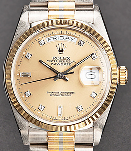 Day Date 36mm in Tridor Gold with Fluted Bezel on Tridor Gold President Bracelet with Champagne Diamond Dial