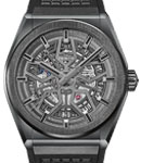 Defy Classic 41mm Automatic in Black Ceramic on Black Rubber Strap with Black Skeleton Dial