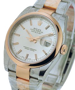 Datejust 36mm in Steel with Rose Gold Domed Bezel on Oyster Bracelet with Silver Stick Dial