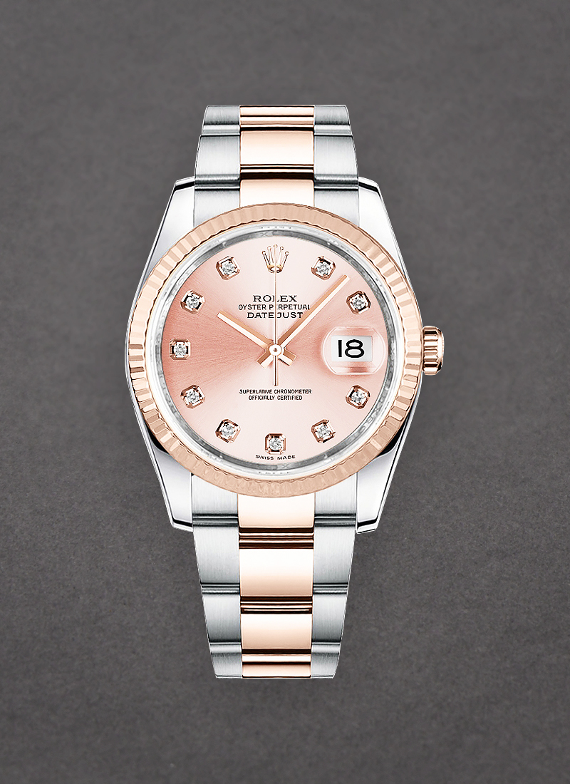 Pre-Owned Rolex Datejust 36mm in Steel with Rose Gold Fluted Bezel