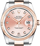 Datejust 36mm in Steel with Rose Gold Fluted Bezel on Oyster Bracelet with Pink Diamond Dial