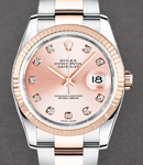 Datejust 36mm in Steel with Rose Gold Fluted Bezel on Oyster Bracelet with Pink Diamond Dial
