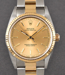 Oyster Perpetual No Date 34mm in Steel with Yellow Gold Fluted Bezel on Oyster Bracelet with Champagne Stick Dial