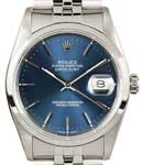 Datejust 36mm in Steel with Domed Bezel on Jubilee Bracelet with Blue Stick Dial