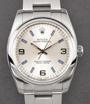 Oyster Perpetual 34mm No Date in Steel with Smooth Bezel on Oyster Bracelet with Silver Arabic and Blue Index Dial