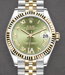 Midsize Datejust 31mm in Steel with Yellow Gold Fluted Bezel on Jubilee Braclet with Olive Green Roman Dial