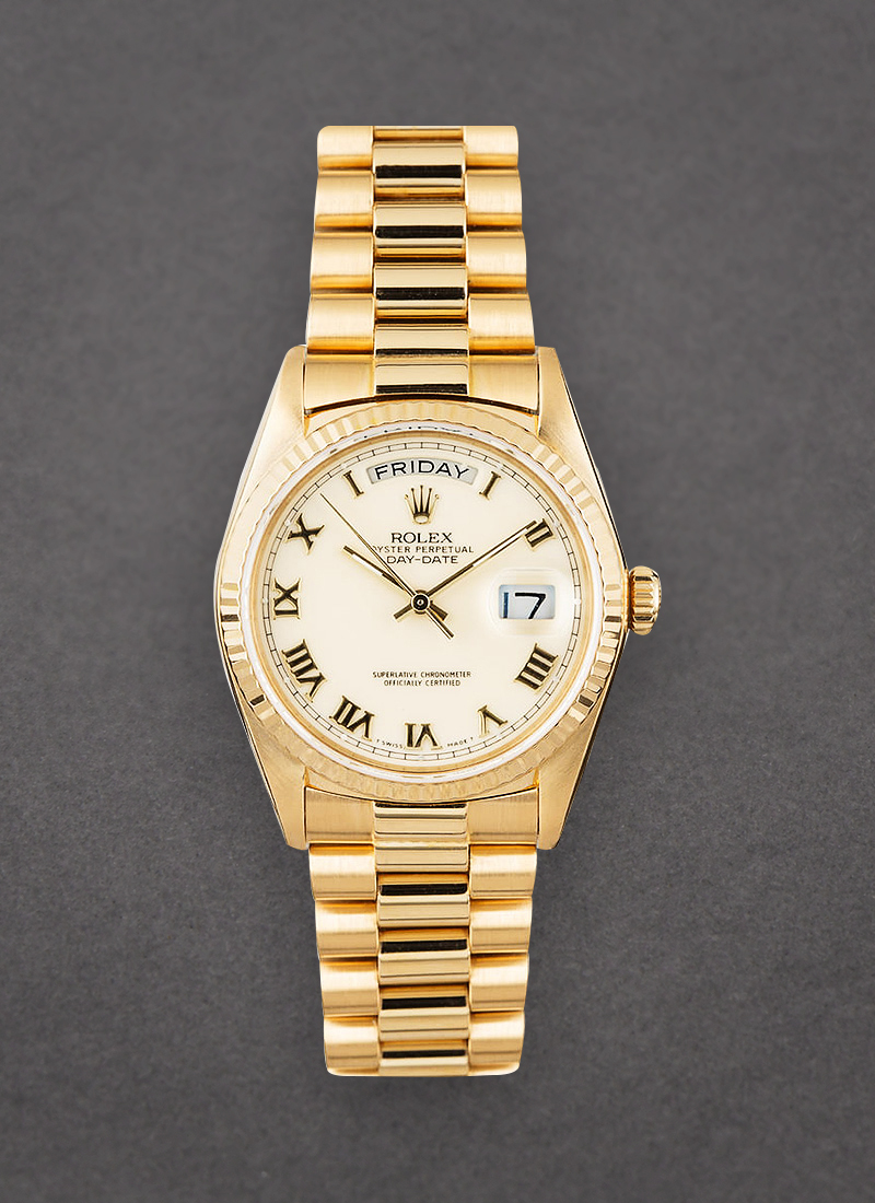 Pre-Owned Rolex Day-Date President 36mm in Yellow Gold with Fluted Bezel