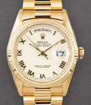 Day-Date President 36mm in Yellow Gold with Fluted Bezel on President Bracelet with Ivory Roman Dial