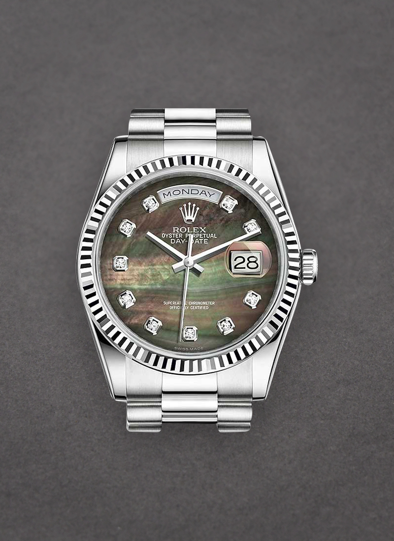 Pre-Owned Rolex Day Date 36mm President in White Gold with Fluted Bezel