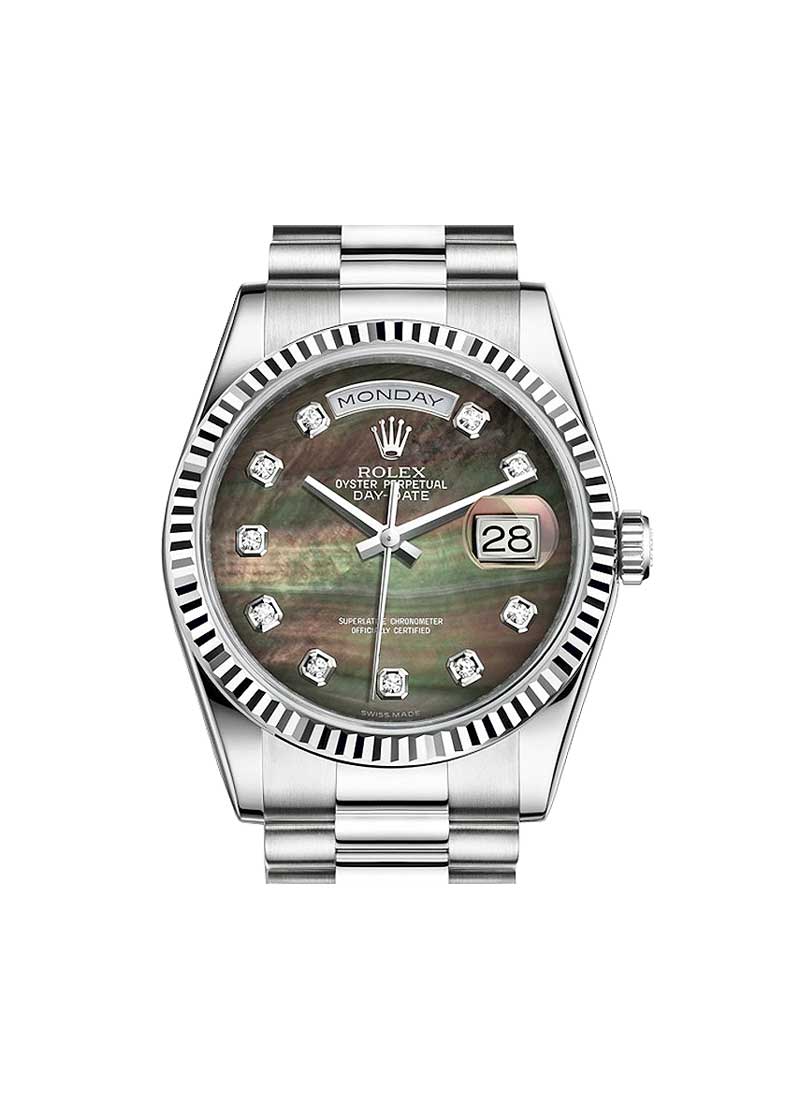 Pre-Owned Rolex Day Date 36mm President in White Gold with Fluted Bezel