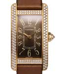Tank Americaine Quartz in Yellow Gold with Diamond Bezel on Brown Satin Strap with Brown Arabic Dial