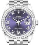 Datejust 36mm in Steel with Diamond Bezel on Steel Jubilee Bracelet with Aubergine Roman Diamond Dial